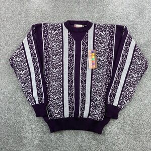 NWT Vintage Palermo Sweater Mens Large Purple Geometric Striped Knit Pullover